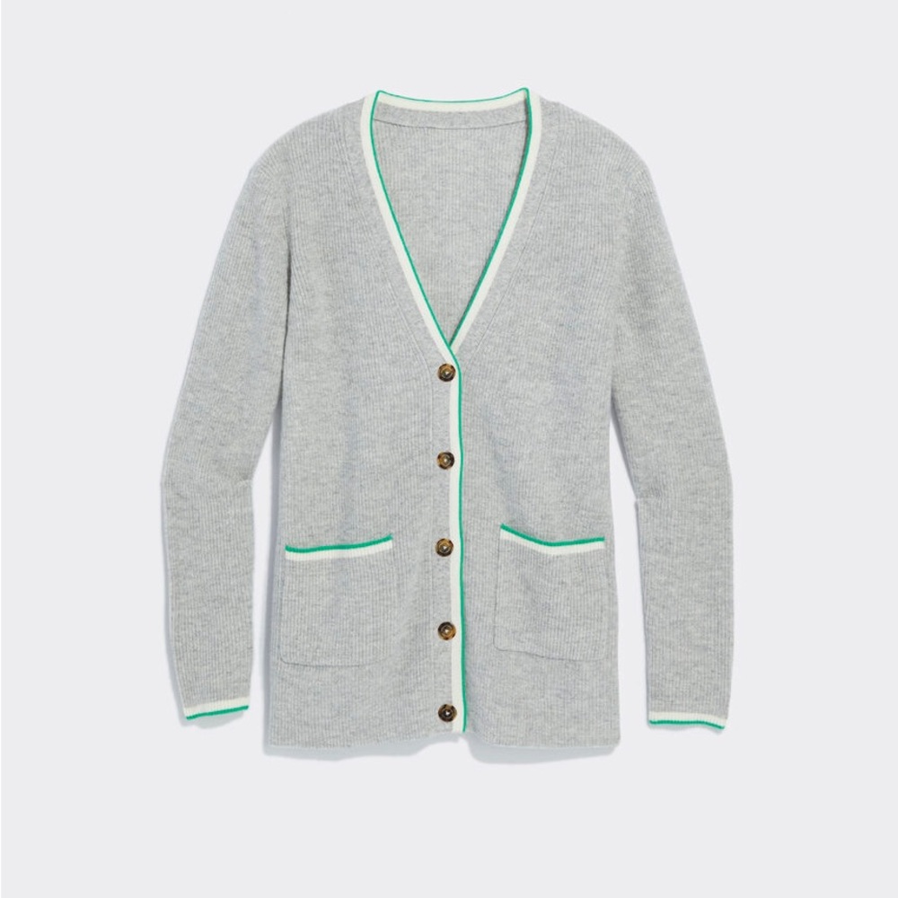 Vineyard Vines Cashmere Varsity V-Neck Cardigan - Gray with Green Trim